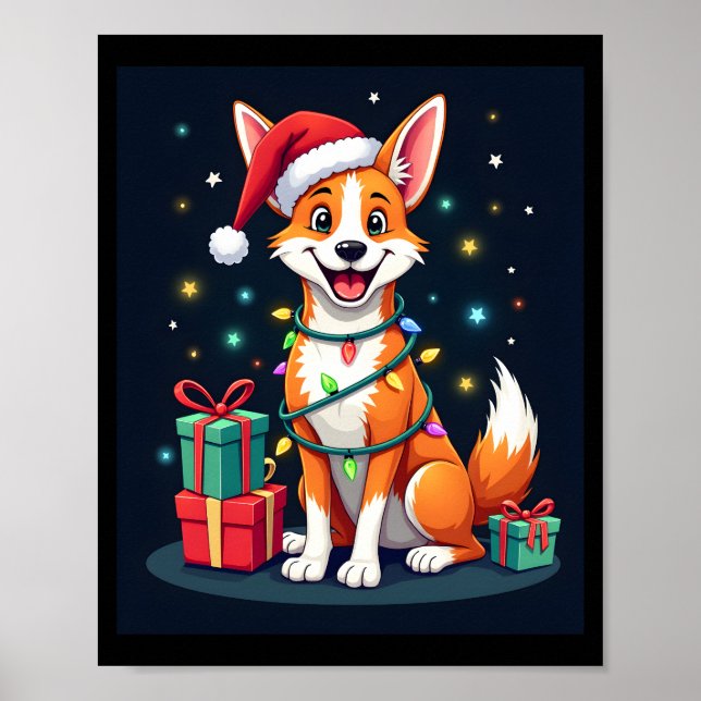Affiche Renard Terrier Éclairage de Noël Père Noël Renard  (Devant)