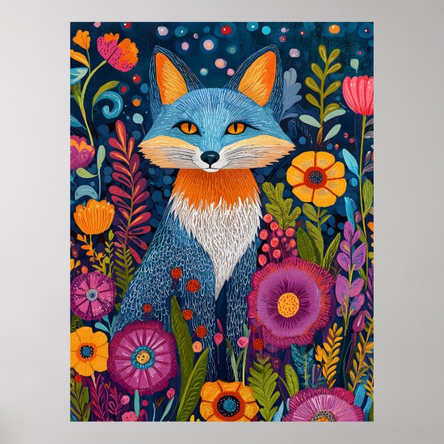 Affiche Renard Vibrant Point Art Au Milieu De Flore Luxuri (Devant)