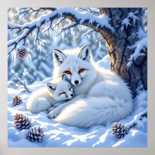 Affiche Renards Blancs Douce dans la Neige