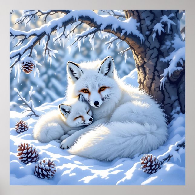 Affiche Renards Blancs Douce dans la Neige (Devant)