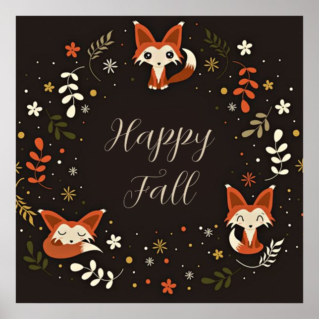 Affiche Renards d'automne avec texte personnalisable  (Devant)