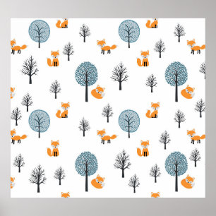 Affiche Renards forestiers : Arrière - plan blanc Vintage