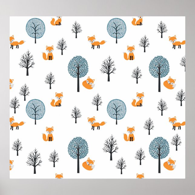 Affiche Renards forestiers : Arrière - plan blanc Vintage (Devant)