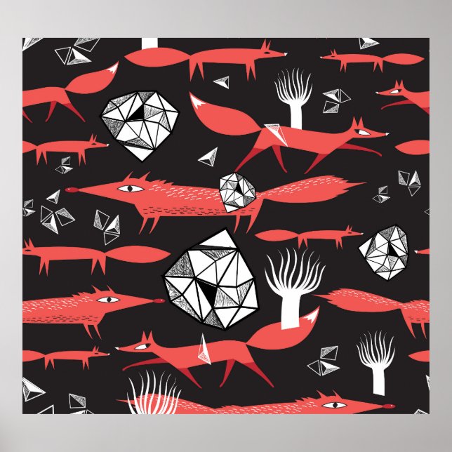 Affiche Renards Rouges : Arrière - plan Sombre Sans Couleu (Devant)