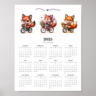 Affiche Renards Whimsical sur vélos 2025 Calendrier mural
