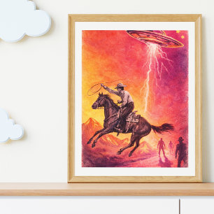 Affiche Rencontre d'ovni de cow-boy – Science-fiction vint