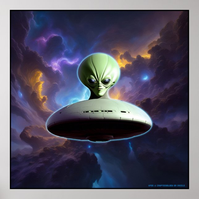 Affiche Rencontre galactique : Green Alien Head UFO Advent (Devant)