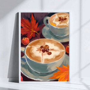 Affiche Rendez-vous Latte d'automne Aquarelle Feuilles d