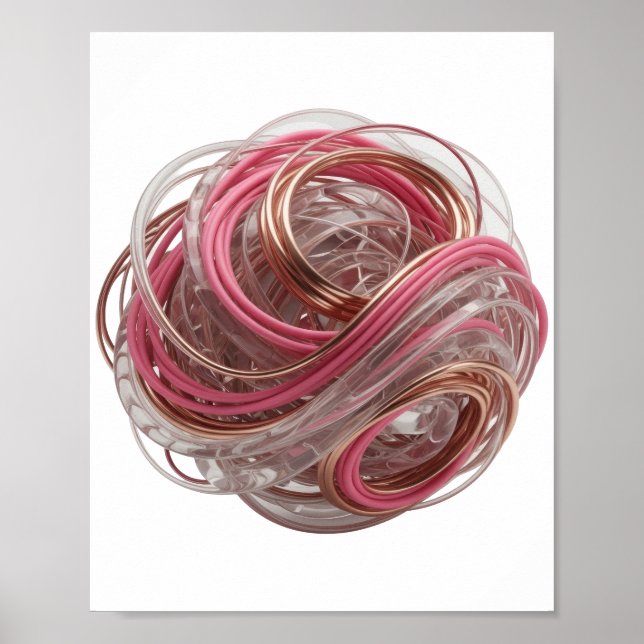 AFFICHE RENDU 3D ABSTRAIT D'UNE FORME COMPLEXE AVEC DU VER (Devant)