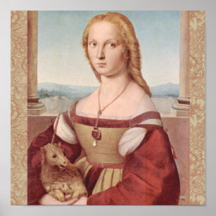 Affiche Rennaisance Unicorn et Lady Raphael Peinture
