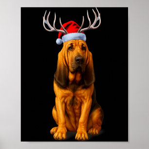 Affiche Renne Chapeau de Père Noël Vacances Bloodhound Noë