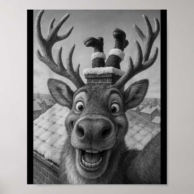Affiche Renne drôle selfie Santa garçons filles Noël  (Devant)