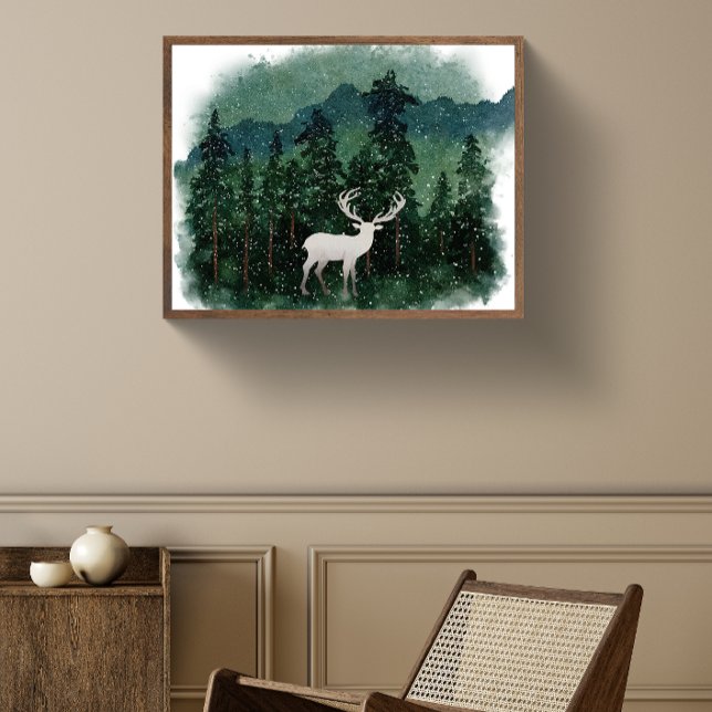 Affiche Renne traditionnel de Noël joyeux dans la forêt (Créateur téléchargé)