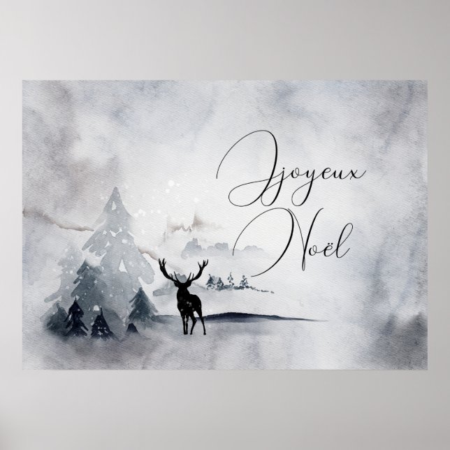 Affiche Rennes dans l'Aquarelle gris sauvage Noël (Devant)