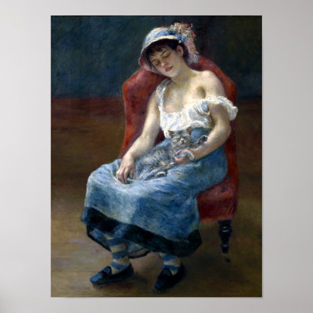Affiche Renoir Dormir Fille Avec Chat Art Classique (Devant)