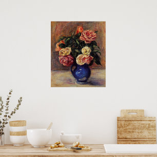 Affiche Renoir - Roses dans un vase bleu