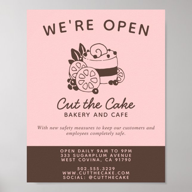 Affiche Réouverture de la boulangerie avec logo de gâteau (Devant)