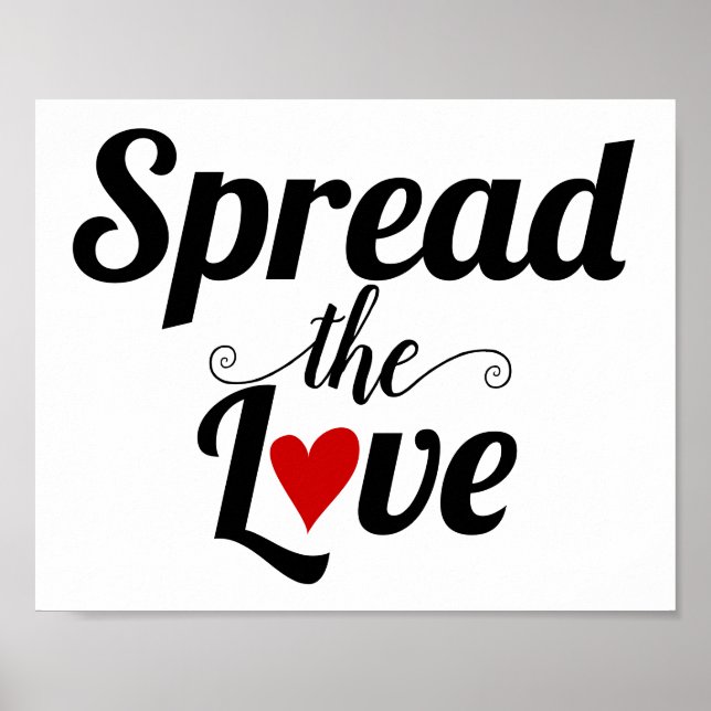 Affiche Répandre la typographie d'amour coeur rouge (Devant)