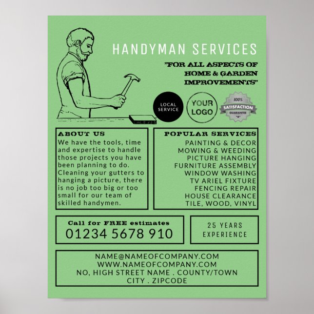 Affiche Réparateur vintage, Handyman Publicité (Devant)