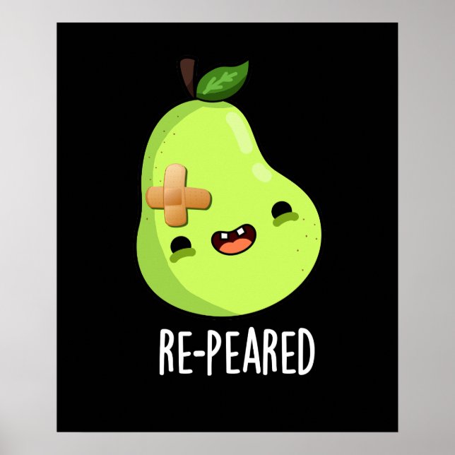 Affiche Réparé Funny Fruit Pun de poires Dark BG (Devant)