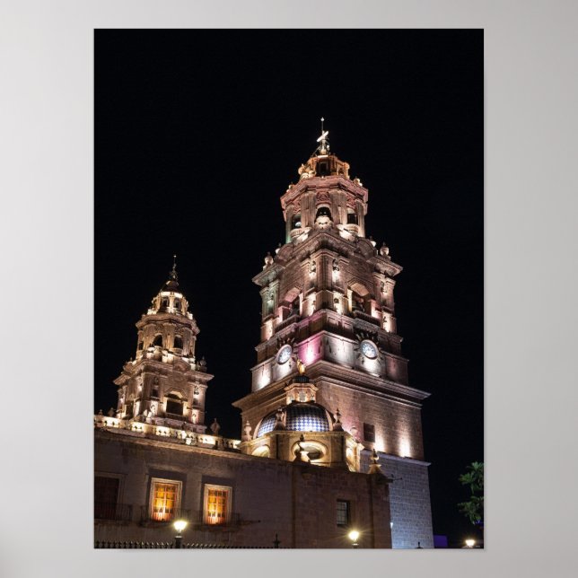 Affiche repère cathédrale de morelia tours la nuit (Devant)