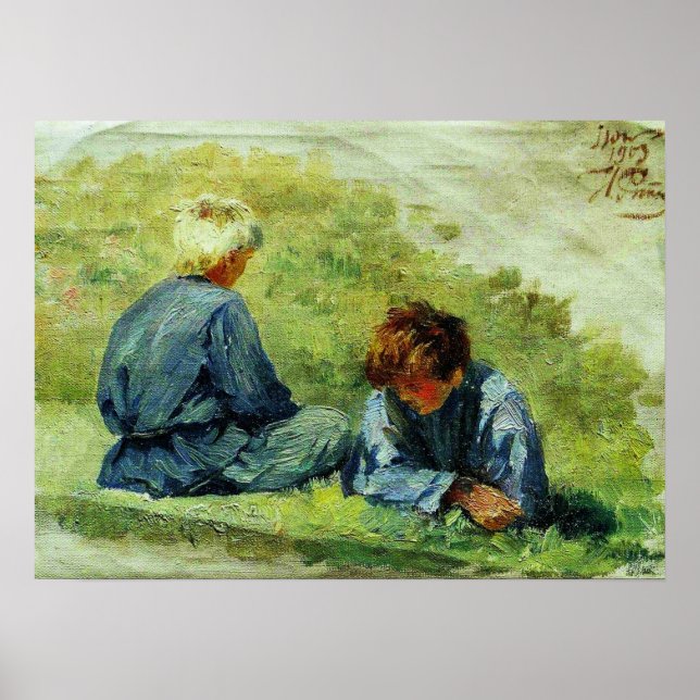 Affiche Repin - Garçons sur l'herbe 1903 (Devant)