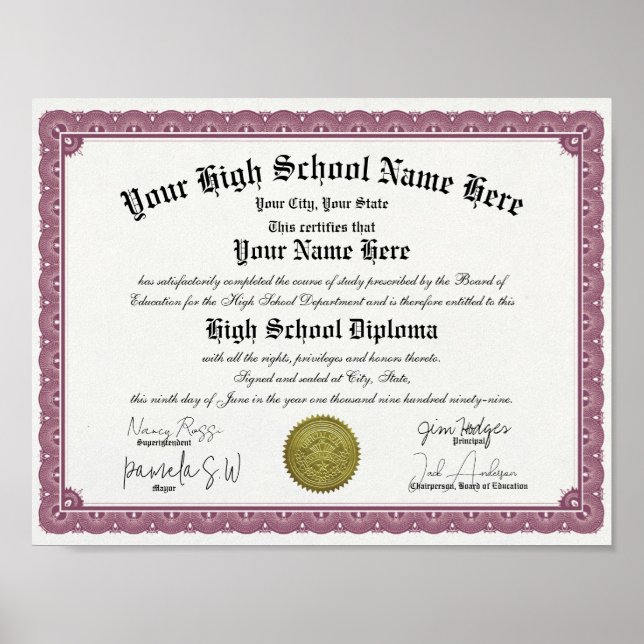 Affiche Réplique du diplôme d'études secondaires de style  (Devant)