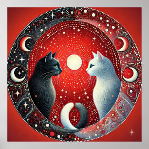 Affiche Représentation artistique de chats Yin et Yang