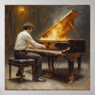 Affiche Représentation enflammée de piano à queue