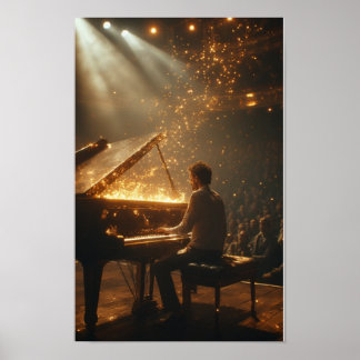 Affiche Représentation enflammée de piano à queue