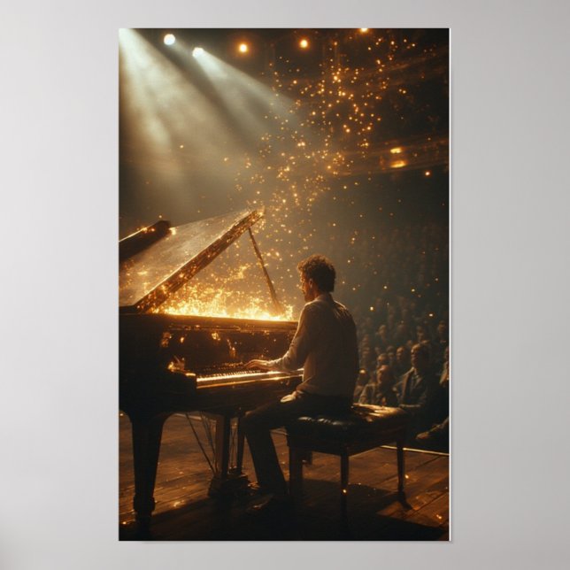 Affiche Représentation enflammée de piano à queue (Devant)