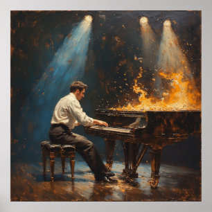 Affiche Représentation enflammée de piano à queue