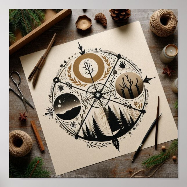 Affiche Représentation minimaliste des quatre saisons (Devant)