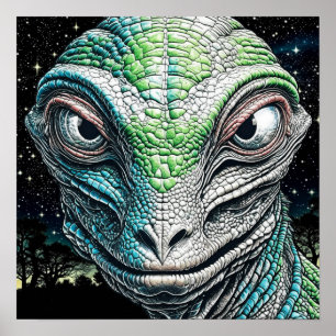 Affiche Reptilian Lizard Homme Alien Extraterrestre En cou