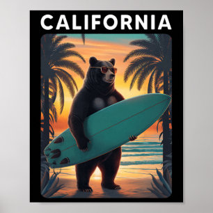 Affiche République de Californie Cool Ours Surfant Plage C