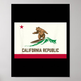 Affiche République de Californie Ours Surfing-drapeau de l