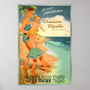 Affiche République dominicaine Hispaniola Caraïbes Famille