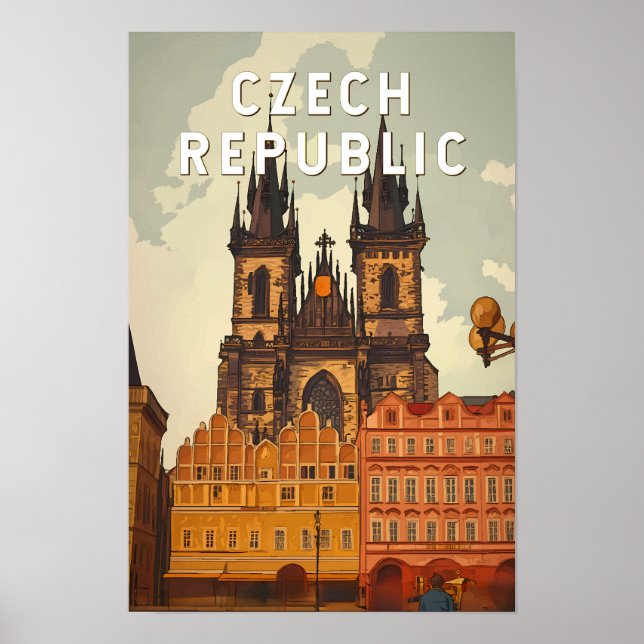 Affiche République tchèque Illustration Voyage Art Vintage (Devant)