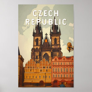 Affiche République tchèque Illustration Voyage Art Vintage