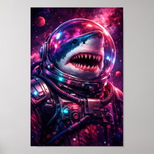 Affiche Requin Astronaute Combinaison Spatiale Portrait d'
