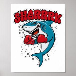 Affiche Requin Baleine Boxeur Drôle Avec Papa Gants Rouges