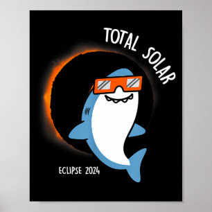 Affiche Requin Blanc Drôle Regardant l'Éclipse Solaire Tot