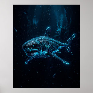 Affiche Requin Blanc Géant Art de la Tranchée Abyssale