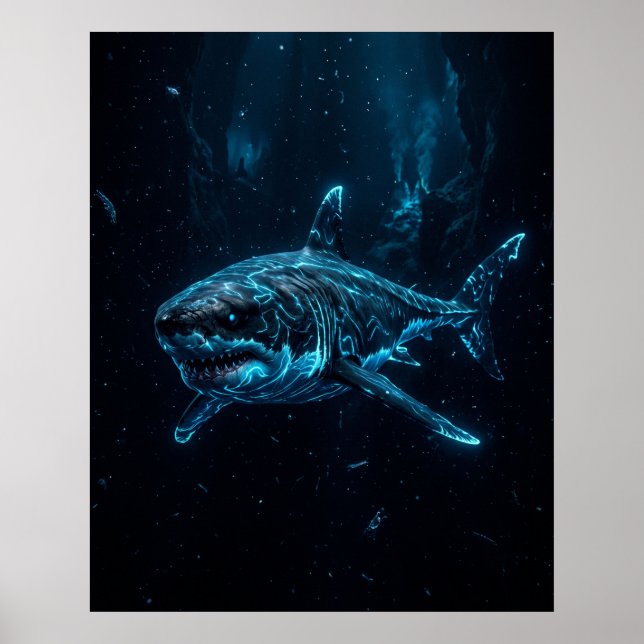 Affiche Requin Blanc Géant Art de la Tranchée Abyssale (Devant)
