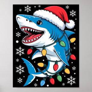 Affiche Requin de Noël Chapeau de Père Noël Éclairé Lumièr