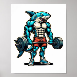 Affiche Requin drôle et cool musculation bodybuilder muscl