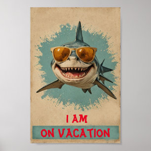 Affiche Requin en vacances vintage