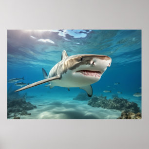Affiche Requin Marine Animal Blue Ocean Deep Sea