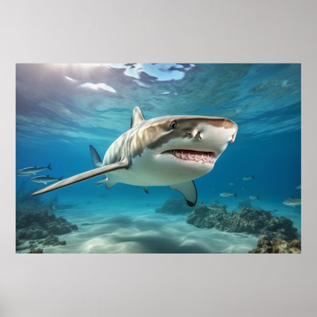 Affiche Requin Marine Animal Blue Ocean Deep Sea (Devant)