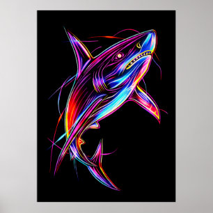 Affiche Requin Néon Vibrant Océan Digital Moderne